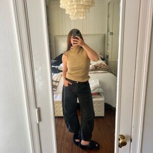 Stylish Tan Sleeveless Turtleneck Top